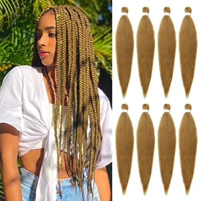 Image of Beyond Beauty 8 Packs Black Pre Stretched Braiding Hair Synthetic Yaki EZ Coi Leray Braids Knotless Extensions Hot Water Setting Crochet 26Inch(#27)