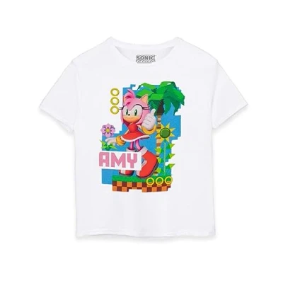 Image of Sonic THE HEDGEHOG Kids T Shirt White Amy Green Hills Graphic Tee for Girls Short Sleeve Vintage Style Gaming Apparel Lightweight Top Retro Game Gift Children &amp; Teens