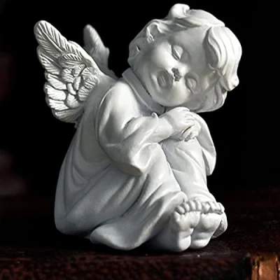 Image of cypreason Angel with Winged Garden Statue Resin Ornament Figurines Wings Memorial Cherub Sculpture Little Girl for Home Decorations