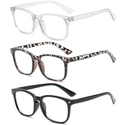 Image of Blue Light Glasses,3 Pcs No Degree Blocking Glasses Womens Fake Clear Lens Anti Reading Gaming for Women Men Computer Screen Filter Headache Eyestrain Glare UV