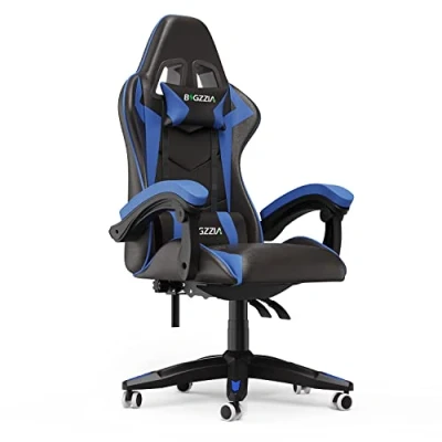 Image of bigzzia Ergonomic Gaming Chair Gamer Chairs with Lumbar Cushion + Headrest, Height Adjustable Office &amp; Computer for Adults, Girls, Boys (Without footrest, Blue)