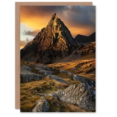 Image of Artery8 Greeting Card Tryfan Mountain Peak Summit Snowdonia Wales Blank For All Him Or Her Art Birthday
