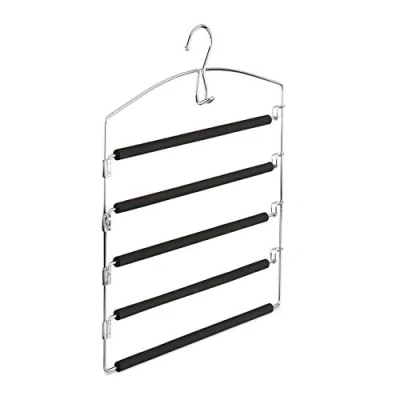 Image of Relaxdays Space Saving Clothes Hanger, Multiple Trouser Rails, Metal, HWD: 44.5 x 37 2.7 cm, Silver/Black; Pack of 1