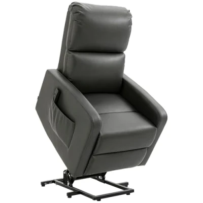 Image of HOMCOM Riser and Recliner Chair for the Elderly, PU Leather Upholstered Lift Living Room with Remote Control, Side Pockets, Charcoal Grey