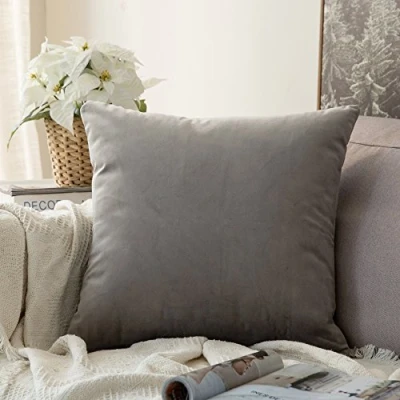 Image of MIULEE Velvet Soft Decorative Square Throw Pillow Case Cushion Covers Luxury Pillowcases for Livingroom Sofa Bedroom with Invisible Zipper 60cm x 24x24 Inch 1 Piece Grey