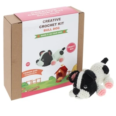 Image of Shudehill Giftware Creative Crochet Kit for Adults DIY Bull Dog Craft Set, Perfect Beginners, Includes All Materials &amp; Instructions a Fun, Easy Project