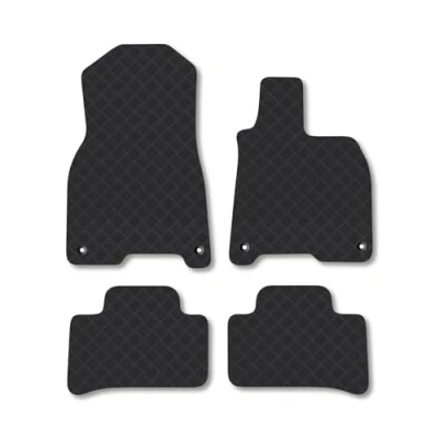 Image of Rubber Car Mats Compatible with Mercedes Benz Eqe (2022 ) Tailored Fit Floor Set Accessory Black Custom 4 Pieces Clips Anti Slip Backing, Heavy Duty &amp; Waterproof