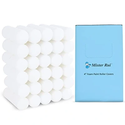 Image of Mister Rui Foam Paint Roller, Sponge Roller Sleeve, High Density Foam, for Home Painting and Decorating, 4&quot; Double Rounded Design (110MM), Pack of 30