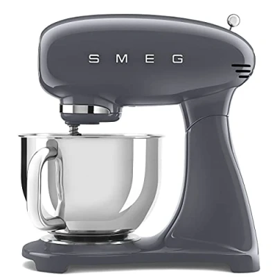 Image of Smeg SMF03GRUK Full Colour Stand Mixer, Retro 50&#039;s Style with 4.8L Stainless Steel Bowl, Safety Lock, 10 Variable Speeds, 800W, Grey