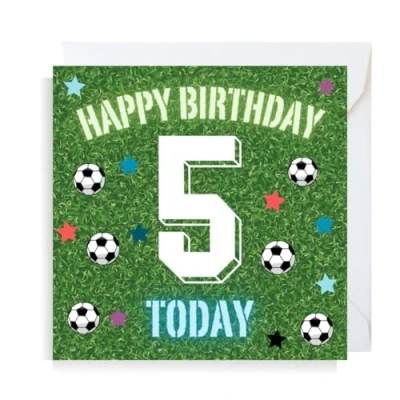 Image of Second Ave Football 5th Birthday Age 5 Square Children&#039;s Kids Greeting Card for Boy or Girl
