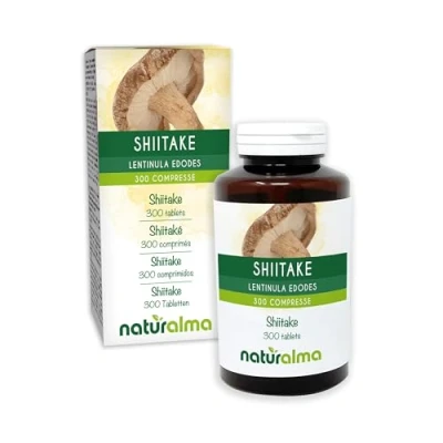 Image of Shiitake (Lentinula edodes) Fungus or Mushroom Naturalma 150 g 300 Tablets Food Supplement Natural and Vegan