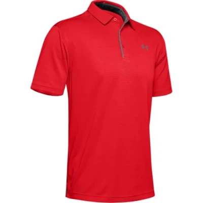 Image of Under Armour Men Tech, Lightweight and Breathable Polo T Shirt for Men, Comfortable Short Sleeve Red