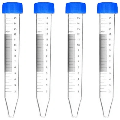 Image of stonylab Micro Centrifuge Tubes, 15ml Polypropylene Graduated Clear Plastic Vials with Flat Top Snap Cap, Pack of 50 (15 ml, Packs)