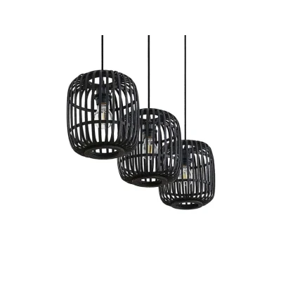 Image of Lindby hanging light Canyana, black, 3 bulb, rattan, 105 cm