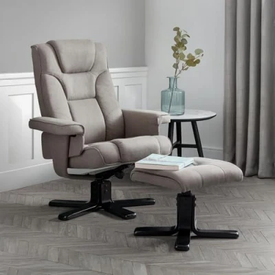 Image of Julian Bowen MAL007 Malmo Swivel Recliner and Stool, Steel Frame with Foam &amp; Linen Upholstery, Gray