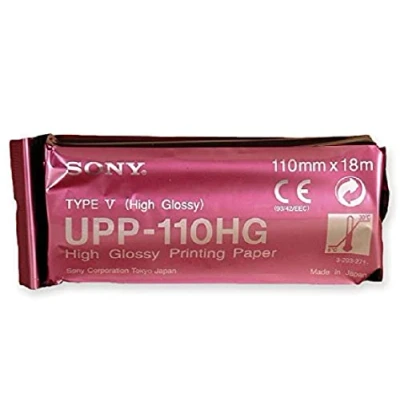 Image of Sony UPP 110 HG 10 Rolls of High Gloss Monochrome Black V Type Ultrasonic Paper A6 Size 110mm x 18m
