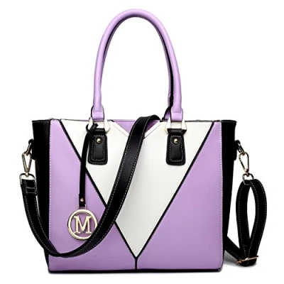 Image of Miss Lulu Ladies’ Chic Top Handle Bag Luxury Tote Minimalist Design Fashion Crossbody with Colour Blocking Versatile for Business and Casual Use