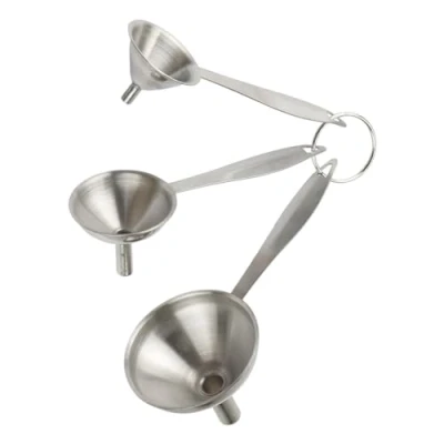 Image of Tabanzhe 3 Pcs Mini Funnel Stainless Steel Kitchen Set Small Funnels with Long Handle for Transferring Liquid, Oil, Powder, and More,for Filling Bottles or Containers