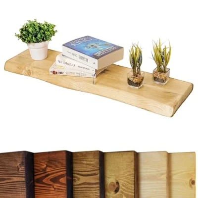Image of Waney/Live Edge Chunky Rustic Floating Shelf 9x2, Natural Oak, 40cm