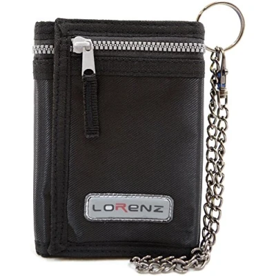 Image of Mens/Boys / Childrens Canvas Style Ripper Wallet with Chain, Black, Length 14cm, Height 10cm, Depth 2cm