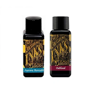 Image of Diamine Fountain Pen Ink 30ml Oxblood &amp; Aurora Borealis 2 Pack