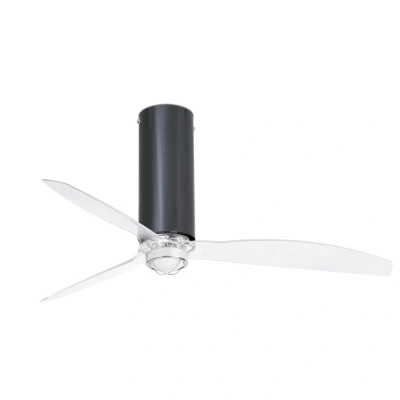 Image of Tube LED Shiny Black, Transparent Ceiling Fan with DC Motor, 3000K