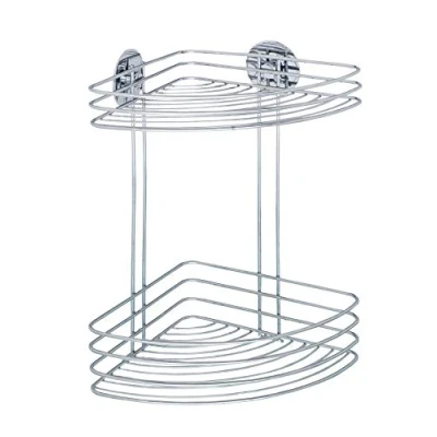 Image of Wenko 18914100 TurboLoc Corner Rack 2 Shelves, Fixing Without Drilling, Metal Steel, 26.5 x 33 20 cm, Chrome