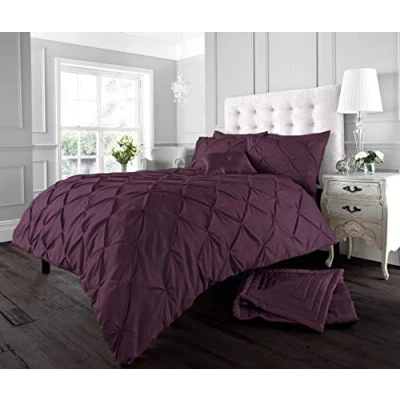Image of SELECT ED Luxuries PINTUCK Diamond Design Duvet Cover Set With Pillow Cases,Bed Line Quilt Sets (Aubergine, King)