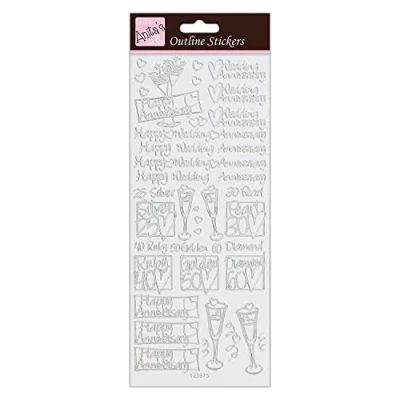 Image of Anitas Outline Stickers, Wedding Anniversary, Silver on White, For Scrapbooking, Card Making, Kids Play, Homework, Art, Craft, Embelish, Decorative, Paper, Card, Glass, Metal, Plastic, Foam