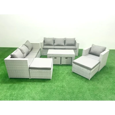 Image of Outdoor Rattan Garden Furniture Set with Grey Cushions Luxury 11 Seater Chair and Coffee Table For Conservatory,Patio Fimous