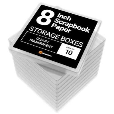 Image of WestonBoxes Scrapbook Paper Pad Storage Box for 8&quot; x inch and Cards perfect protecting expensive Craft (Transparent, 10 pack)