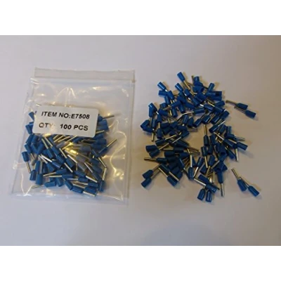 Image of 0.75mm CORD END BOOTLACE FERRULE TERMINALS (BLUE FOR cable) 100 PACK