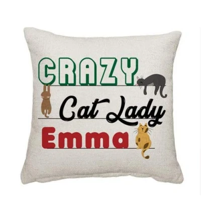 Image of Getagift Personalised Crazy Cat Lady Themed Funny Cushion Cover, Throw Pillow Cover.(Cushion Cover Linen)