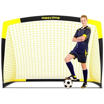 Image of Happy Jump Football Goal Pop up Net Post for Kids Garden Training 1 Pack(7&#039;x5&#039;, Black+Yellow)