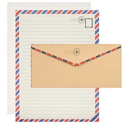 Image of Belle Vous 96 pcs Writing Stationery Paper with Envelopes 48 Premium Letter Size Sheets, Vintage Travel Style Set for Invitations, Writing, Thank You Letters, and More