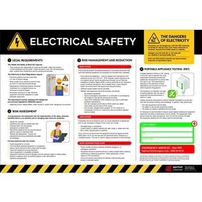 Image of Electrical Safety Poster, Easy To Read Information Guide, Made From Anti Scuff Laminate PVC, Ideal For Workplaces, W594mm x H420mm