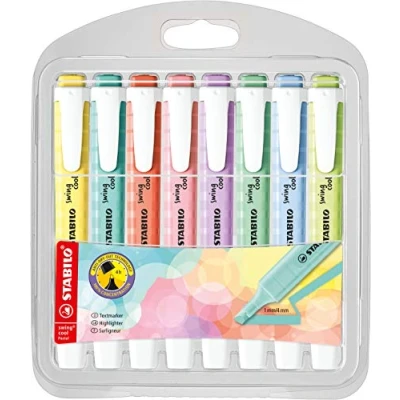 Image of Highlighter STABILO swing cool Pastel Pack of 8 Assorted Colours