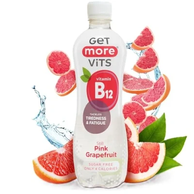 Image of Get More Vits B12 Vitamins Still Pink Grapefruit Flavoured Spring Water (12 x 500ml), Supports Energy Release, Tackle Tiredness &amp; Fatigue, Natural Flavours, Sugar Free, Low Calorie, Vegan