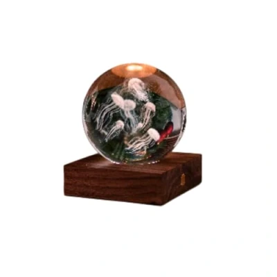 Image of Gingko Amber Crystal Light, Walnut Wood Desk Lamp, 3D Laser Printed Crystal, Jellyfish