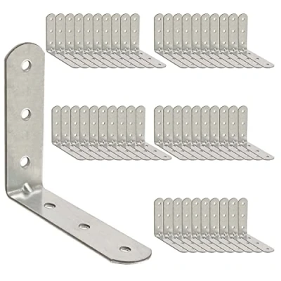 Image of OMIDEAS 50 x Angle Bracket (50 16) 90 Degree L Shape Corner Brace Plate Wood Metal Connecting Fixing Joining Repair Support Galvanised Connector