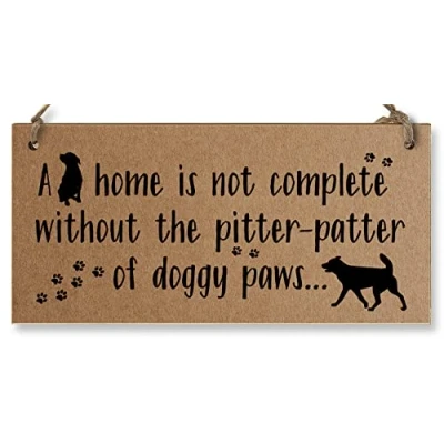 Image of The Plum Penguin Handmade Wooden Hanging Wall Plaque Home is Not Complete Without Doggy Paws Funny Sign Pet Lover Dog Mum Dad
