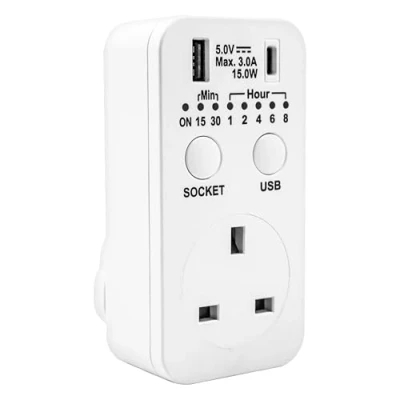 Image of Uni Com Countdown Plug in Timer, UK 3 Pin Plug, USB A &amp; C Sockets, Energy Saving, 7 Timer options for Operating Home Appliances Electrical Devices