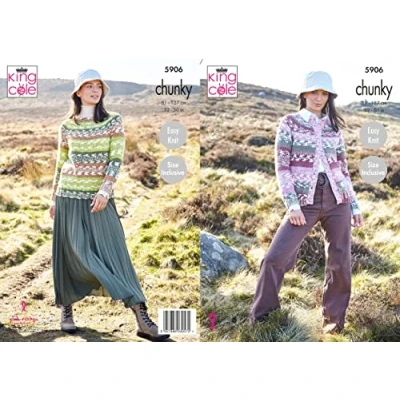 Image of King Cole 5906 Adult Chunky Sweater Cardigan Knitting Pattern