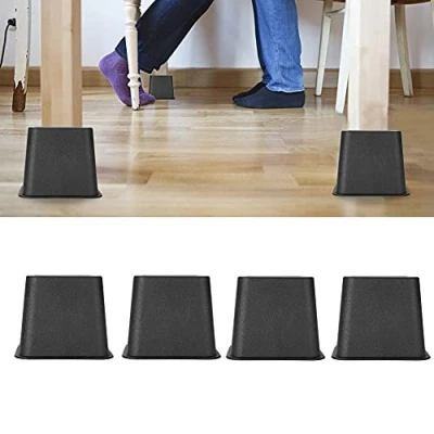 Image of Bed Raiser 4Pcs 3 inch Furniture Raisers Black Stackable Square Chair Risers Sofa Wardrobe Riser Adjustable Elephant Feet Lifter Blocks