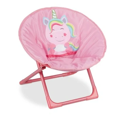 Image of Relaxdays Moon Chair Kids, Foldable, Indoor, Camping Seat for Boys &amp; Girls, HxWxD 48 x 51 cm, Unicorn, Pink