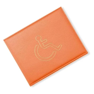 Image of BML PU Leather Disabled Badge Safe Wallet Protector Disability Parking Permit Discreet Display Cover Hologram (Orange)