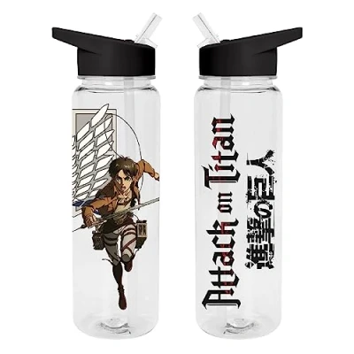 Image of Attack on Titan Water Bottle (Scout Eren Yeager Design) Clear Plastic 540ml, Drinks Official Merchandise