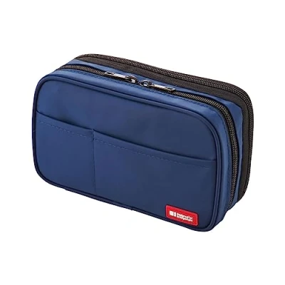 Image of LIHIT LAB Large Capacity Double Zipper Pencil Case for School Office College, Big 6 Compartments Bag Holder Adults Teen Boys Girls, Travel Cosmetics Storage, Indigo (A7555 11)