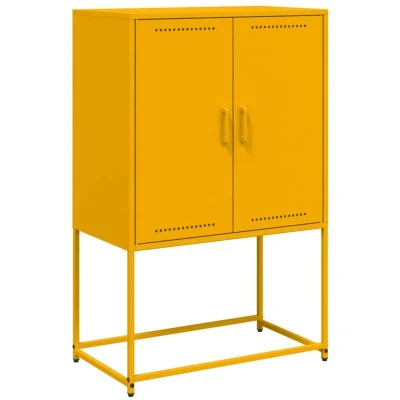 Image of vidaXL Highboard Sideboard Storage Cupboard Mustard Yellow Steel, Industrial Style, 4 Compartments, 68.5x38.5x107 cm