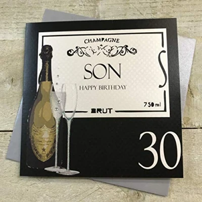 Image of WHITE COTTON CARDS Son Happy 30. Handmade 30th Birthday Card, Code BA30 S, Champagne